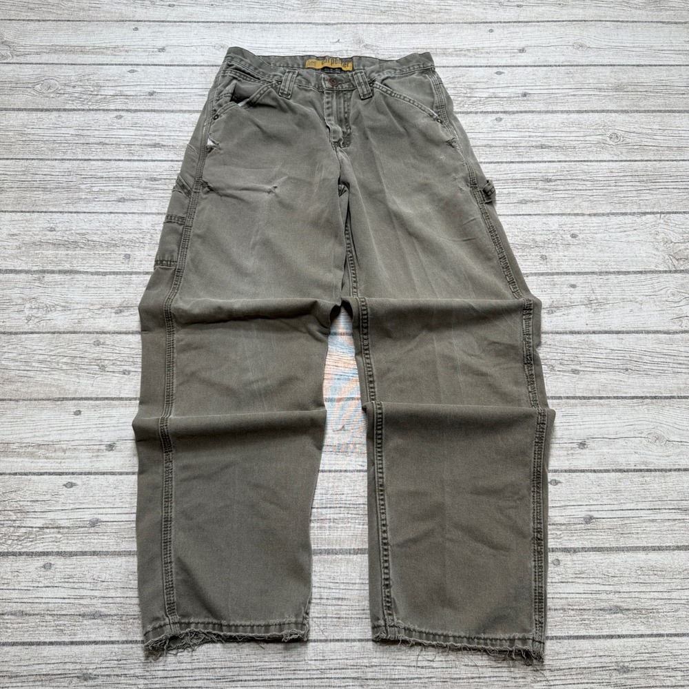 Y2K Lee Carpenter Pants Men's 29x32 Olive Green Dungarees Relaxed Fit Workwear